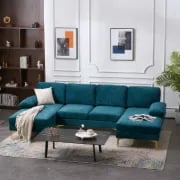 صورة موكا كنبة ركنية على شكل حرف الـ – بقاعدة من الخشب الطبيعي