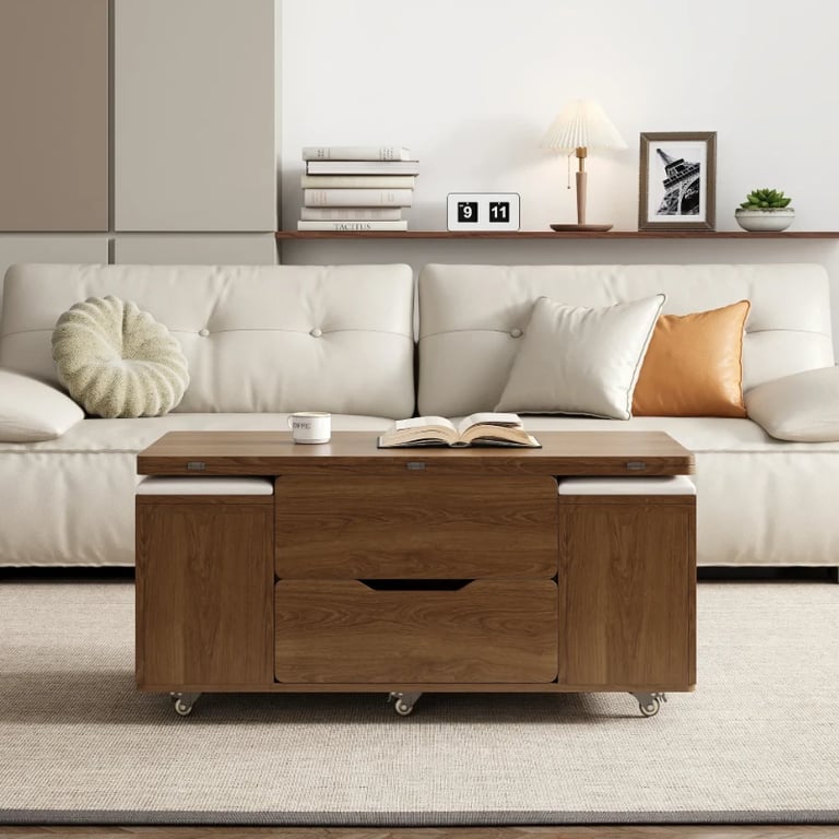 صورة لاندرو طاولة قهوة خشب طبيعي مع أدراج