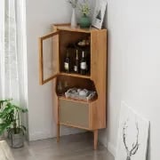 Hutch Natural Corner Cabinet 2-Door with Rattan