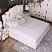 Picture of Regalia Luxe Upholstered Bed – White & Gold Elegance