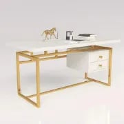 Alpha Gold Frame Desk - Natural wood.