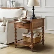 Heritage Side Table with Drawer & Shelf – Natural Wood
