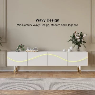 صورة أوريك – وحدة تلفزيون كلاسيكية من الخشب الطبيعي بـ 4 أدراج ورفوف مفتوحة