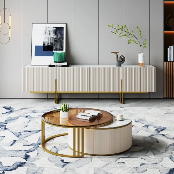 Picture of Celesta Natural Wood Round Coffee Table & TV table Set