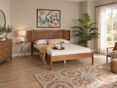 Picture of Marissa Natural Wood Bed with Curved Headboard