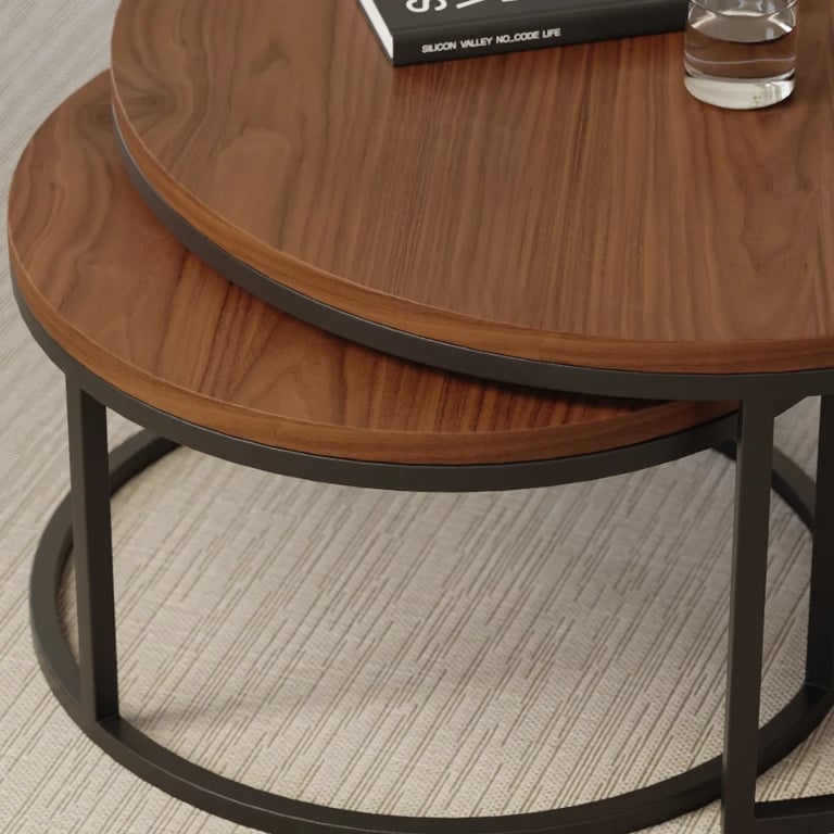 Noctis – Natural Wood TV Stand with Round Coffee Tables