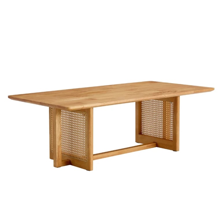 Éloria Natural Wood Coffee Table – With Rattan Base