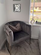 Picture of Arelia Modern Armchair – Natural Wood with Soft Fabric & Metal Legs