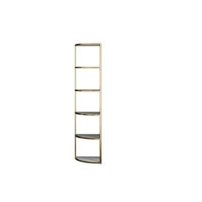 Élano Corner Display Shelf – Natural Wood with Gold Metal Frame