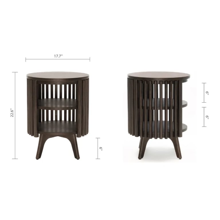 Klever Round Side Table with Slatted Design – Natural Wood