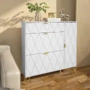 Black Aadhyareddy 16 Pairs Manufactured Wood Shoe Storage Cabinet