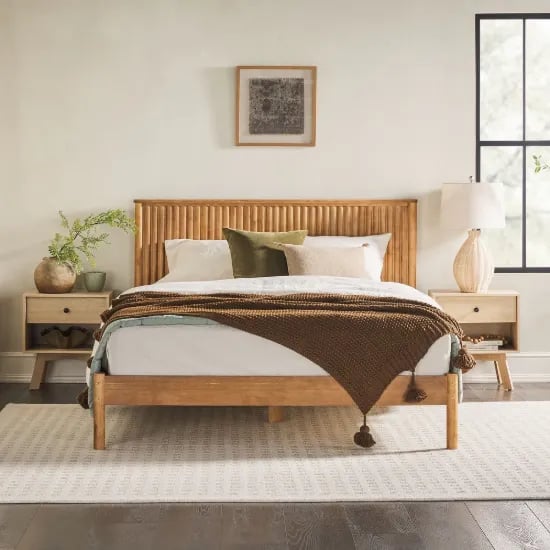 Arden Natural Wood Bed – Vertical Slat Headboard