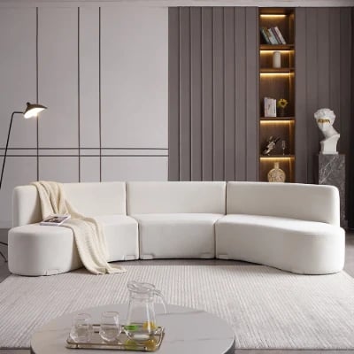 Picture of Luma Curved Natural Wood Floor Sofa – Artistic Elegance in Velvet
