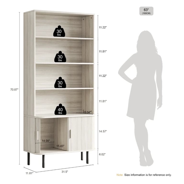 Elise - Natural Wood Bookshelf with Bottom Storage Cabinet