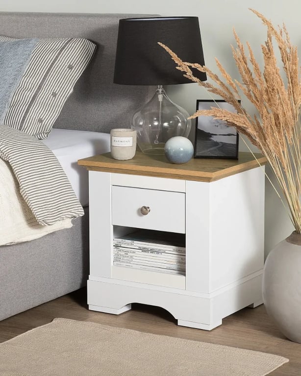 Savora Natural Wood Bedside Table – Drawer & Open Shelf