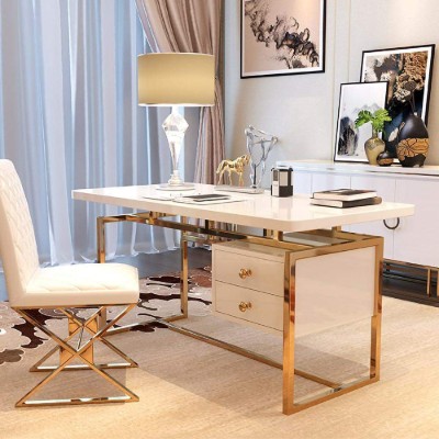 Alpha Gold Frame Desk - Natural wood.
