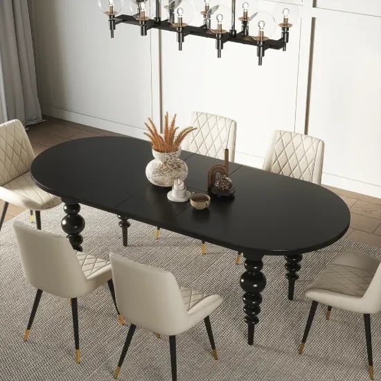 Picture of Elegant Black Oval Dining Table with Sculpted Legs