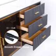 Klamf Sideboard – Natural Wood with Glass Doors and Golden Accents