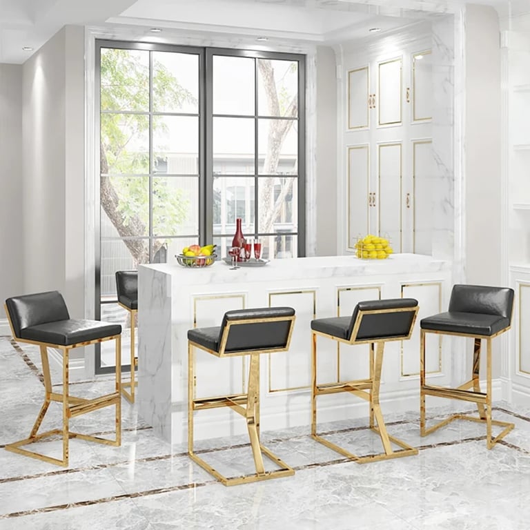 Clément Bar Stool – Black Upholstered Seat with Gold Frame