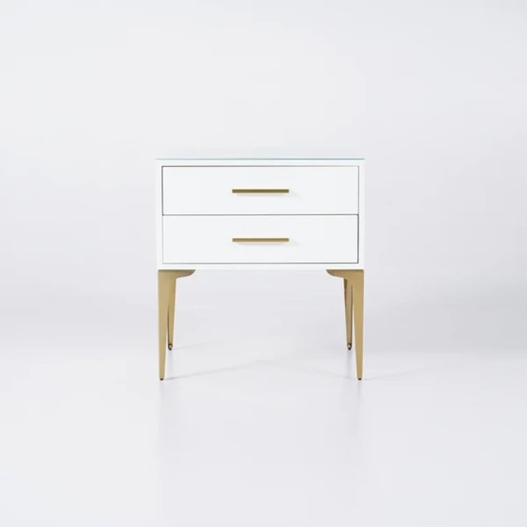 Hype Nightstand – Glossy Modern Design with Two Drawers and Gold Legs