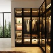 Picture of Paolo Modern wardrobe with glass doors and natural wood lighting