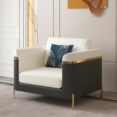 Diora – Sofa Set of Two Sofas & One Armchair with Natural Wood Frame and Gold Stainless-Steel Legs