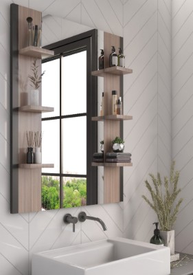 Picture of Giulia – Natural Wood Mirror with Multi-Use Storage Shelves
