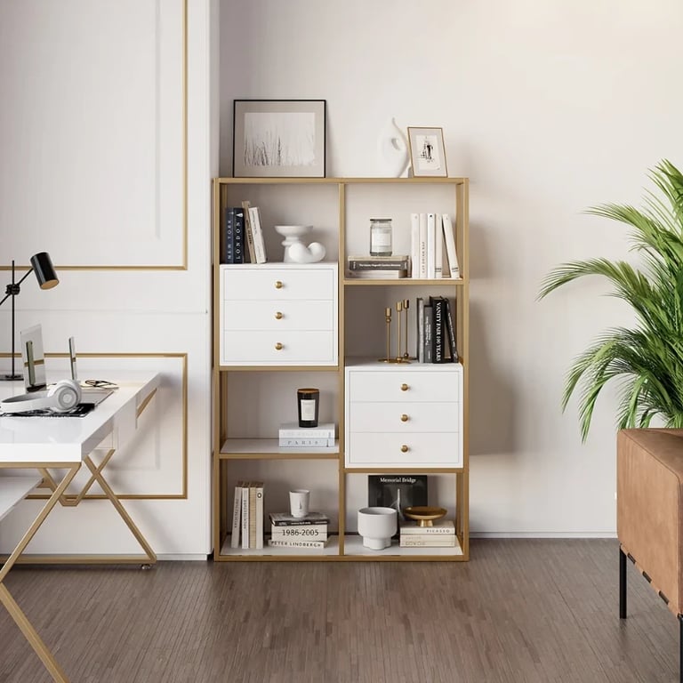 صورة أورو – مكتبة عصرية مزودة بأدراج تخزين من الخشب الطبيعي