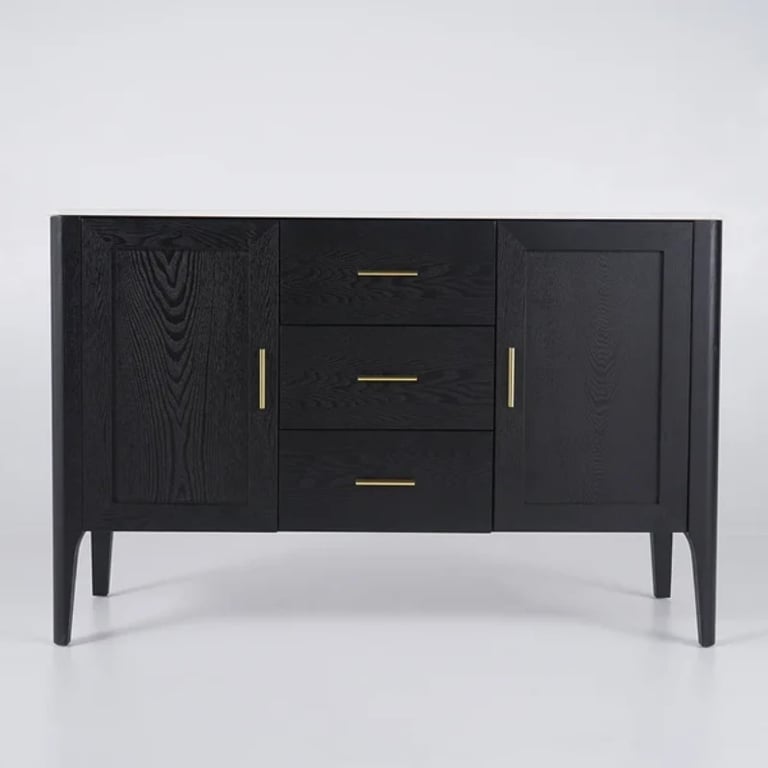 صورة ليسكو – بوفيه من الخشب الطبيعي بسطح رخامي ومقابض ذهبية