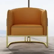 صورة كرسي زايرا الجانبي – جلد بقاعدة معدنية ذهبية