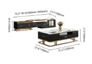 Nocturne – TV Unit and Coffee Table Set in Natural Wood with Gold Stainless Steel Accents and Marble-Look Top