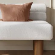 Liora Upholstered Bench with Curved Backrest – Natural Wood