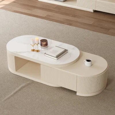 Levanto Set – Extendable TV Unit and Coffee Table with Marble-Effect Top