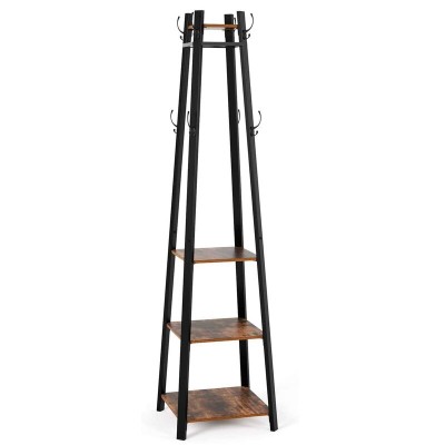 Coat Rack With 8 Dual Hooks And 4-Tier Storage Shelves