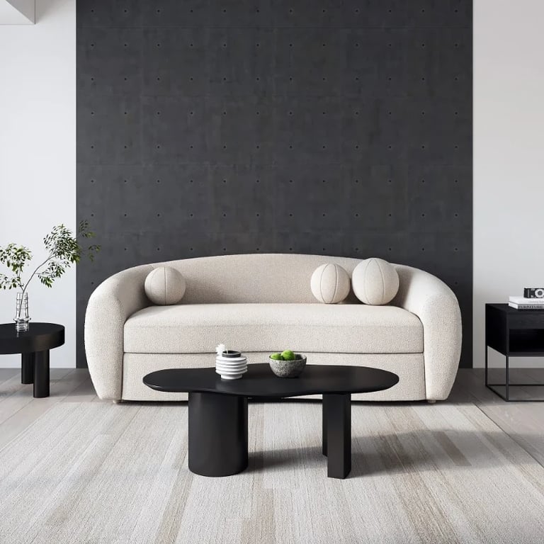 صورة صوفا سيرينيتي مودرن بيضاء تيدي قطيفة 3 مقاعد منحنية