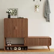 Lunaro – Modular Shoe Cabinet with Sliding Bench | Natural Wood