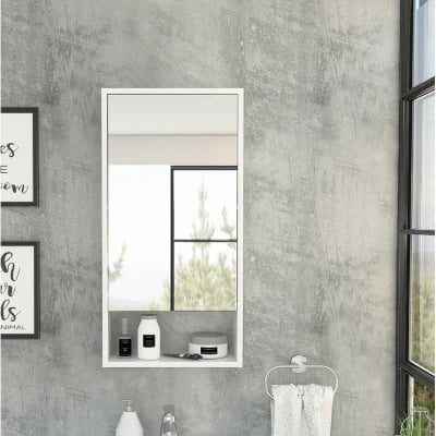 Modesto Modern Minimal Mirrored Medicine Cabinet with Open Shelf & 2 Interior Shelves