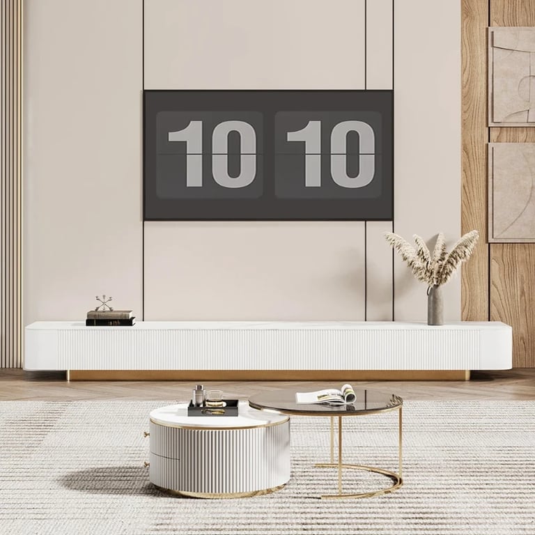 Picture of Marlo – Natural Wood TV Unit with Gold Base & Storage Drawers