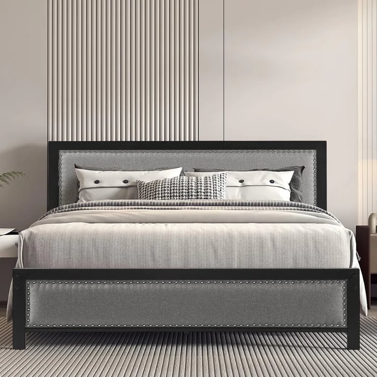 Picture of Monroe Natural Wood & Metal Upholstered Bed