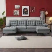Picture of Guevara U-Shaped 3-Piece Sectional – Natural Wood Base