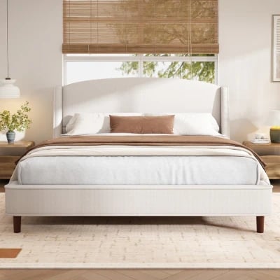 Monroe – Elegant Upholstered Bed with Natural Wood Frame