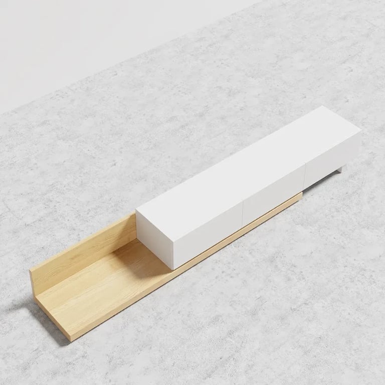 صورة وحدة تلفزيون لوناۤرا قابلة للتوسيع – خشب طبيعي مع 3 أدراج تخزين