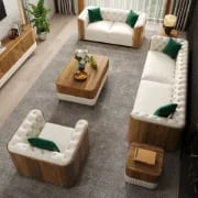 Montclair – Luxury Sofa Set with Two Sofas and an Armchair in Natural Wood Accents