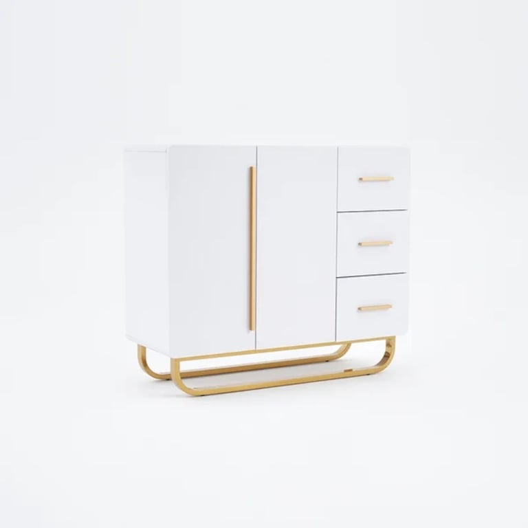 صورة بوفيه ابيض خشب طبيعي مع أدراج و أرفف