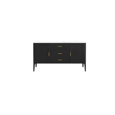 Lisco Sideboard – Natural Wood with Marble Top and Golden Handles