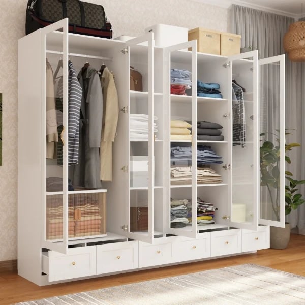 صورة خزانة ملابس متعددة الوحدات و الأستخدامات خشب طبيعى - جلاسى