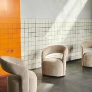 Picture of Patchie Patchwork Accent Chair – Soft Upholstery with Natural Wood Base