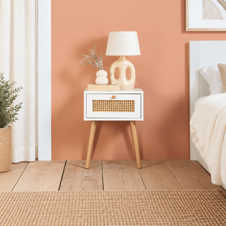 Lunita – Natural Wood & Rattan One-Drawer Bedside Table