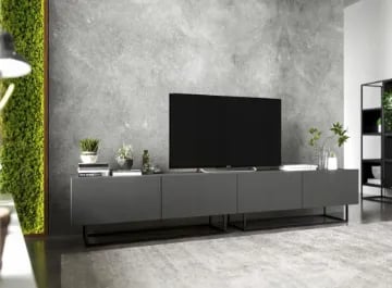 صورة وحدة تلفاز نوار – وحدة وسائط حديثة باللون الأسود مع إطار معدني