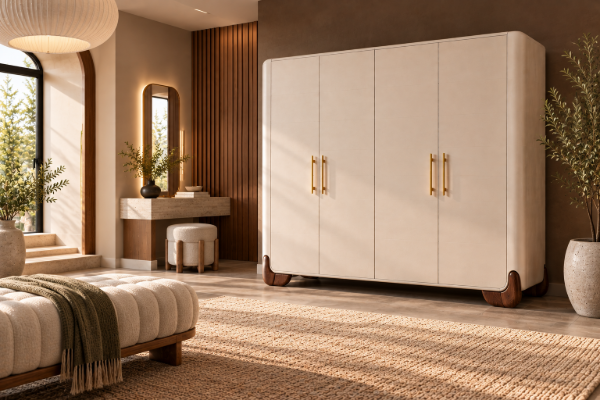 Picture of Aurelio Natural Wood 4-Door Wardrobe – Contemporary Elegant Design